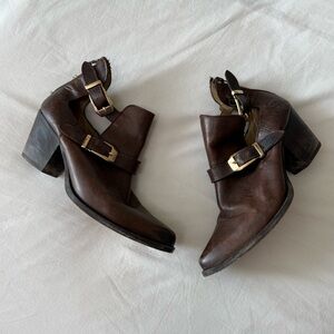 Brown Leather Women's Ankle Boots- Imported